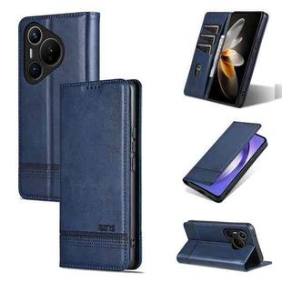 For Huawei Pura 70 Fine Hole AZNS Magnetic Calf Texture Flip Leather Phone Case(Dark Blue)