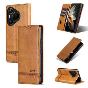 For Huawei Pura 70 Fine Hole AZNS Magnetic Calf Texture Flip Leather Phone Case(Light Brown)