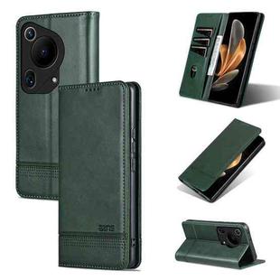 For Huawei Pura 70 Ultra AZNS Magnetic Calf Texture Flip Leather Phone Case(Dark Green)