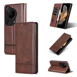 For Huawei Pura 70 Ultra AZNS Magnetic Calf Texture Flip Leather Phone Case(Dark Brown)