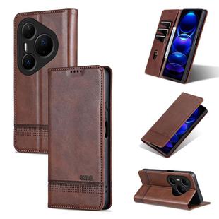 For Huawei Pura 80 Pro 5G AZNS Magnetic Calf Texture Flip Leather Phone Case(Dark Brown)