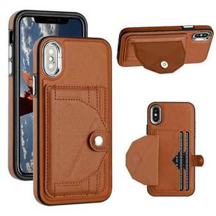 For iPhone X / XS Shockproof Leather Phone Case with Card Holder(Brown)