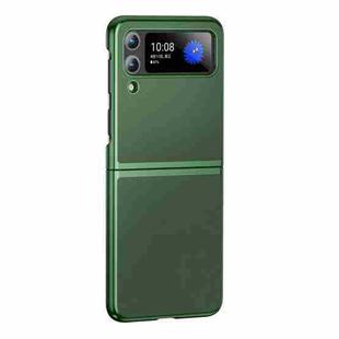 For Samsung Galaxy Z Flip4 Electroplating Plain Leather Folding Phone Case(Army Green)