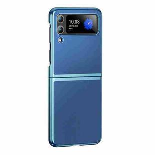 For Samsung Galaxy Z Flip3 Electroplating Plain Leather Folding Phone Case(Blue)