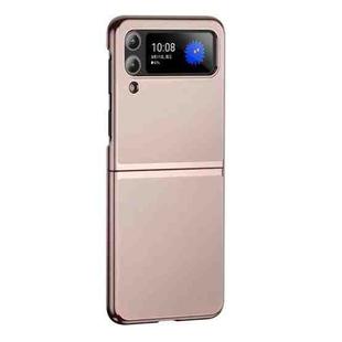 For Samsung Galaxy Z Flip3 Electroplating Plain Leather Folding Phone Case(Rose Gold)