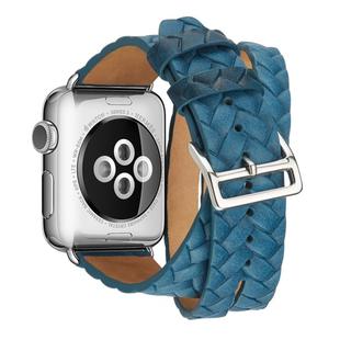 For Apple Watch Series 7 45mm / 6 & SE & 5 & 4 44mm / 3 & 2 & 1 42mm Top-grain Leather Embossed Crown Watch Band(Blue)