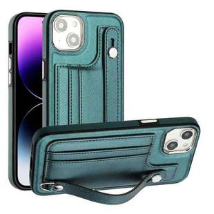 For iPhone 14 Shockproof Leather Phone Case with Wrist Strap(Green)