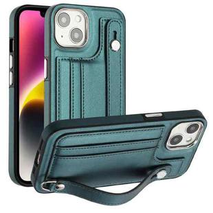 For iPhone 13 Shockproof Leather Phone Case with Wrist Strap(Green)