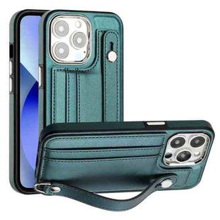 For iPhone 13 Pro Shockproof Leather Phone Case with Wrist Strap(Green)