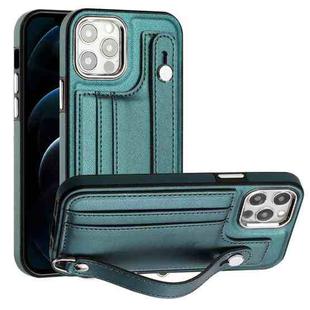 For iPhone 12 / 12 Pro Shockproof Leather Phone Case with Wrist Strap(Green)