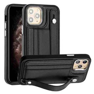 For iPhone 11 Pro Shockproof Leather Phone Case with Wrist Strap(Black)