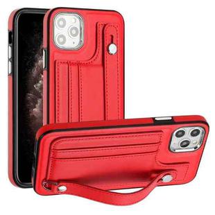 For iPhone 11 Pro Max Shockproof Leather Phone Case with Wrist Strap(Red)