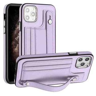 For iPhone 11 Pro Max Shockproof Leather Phone Case with Wrist Strap(Purple)