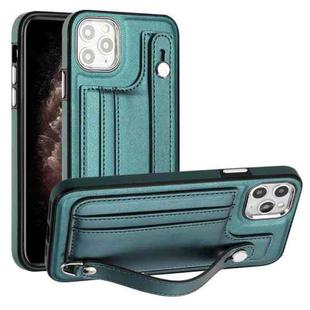 For iPhone 11 Pro Max Shockproof Leather Phone Case with Wrist Strap(Green)