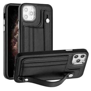 For iPhone 11 Pro Max Shockproof Leather Phone Case with Wrist Strap(Black)