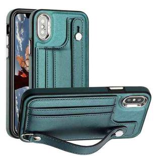 For iPhone X / XS Shockproof Leather Phone Case with Wrist Strap(Green)