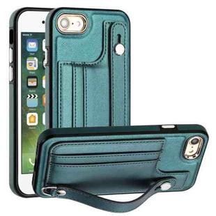 For iPhone SE 2022/SE 2020/6/7/8 Shockproof Leather Phone Case with Wrist Strap(Green)