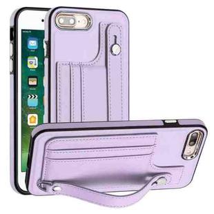 For iPhone 6 Plus/7 Plus/8 Plus Shockproof Leather Phone Case with Wrist Strap(Purple)