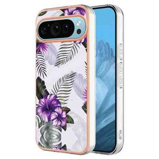 For Google Pixel 9 Pro Electroplating IMD TPU Phone Case(Purple Flower)