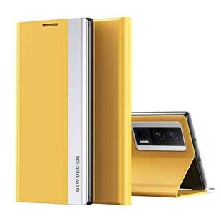 For Xiaomi Poco F5 Pro Side Side Electroplated Magnetic Leather Phone Case(Yellow)