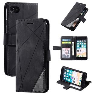 For iPhone SE 2022 / SE 2020 / 8 / 7 Skin Feel Splicing Horizontal Flip Leather Case with Holder & Card Slots & Wallet & Photo Frame(Black)
