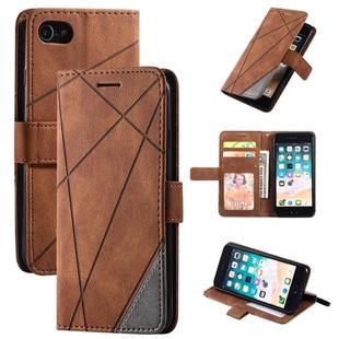For iPhone SE 2022 / SE 2020 / 8 / 7 Skin Feel Splicing Horizontal Flip Leather Case with Holder & Card Slots & Wallet & Photo Frame(Brown)