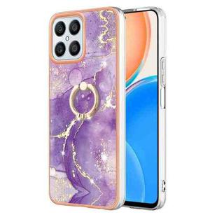 For Honor X8 4G Electroplating Marble IMD TPU Phone Case with Ring Holder(Purple 002)