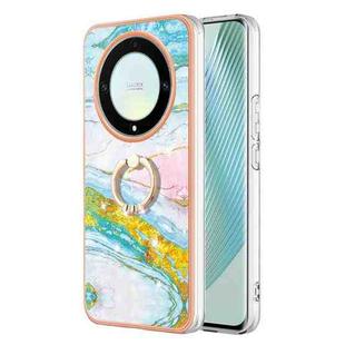 For Honor X9a / Magic5 Lite Electroplating Marble IMD TPU Phone Case with Ring Holder(Green 004)