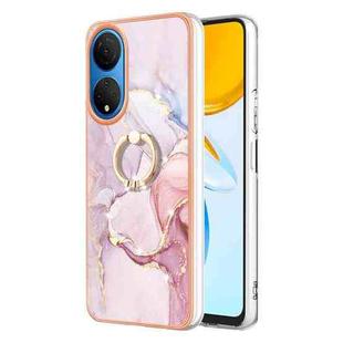For Honor X7 Electroplating Marble IMD TPU Phone Case with Ring Holder(Rose Gold 005)