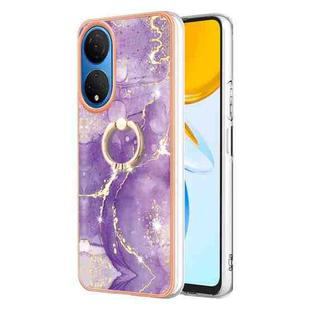 For Honor X7 Electroplating Marble IMD TPU Phone Case with Ring Holder(Purple 002)