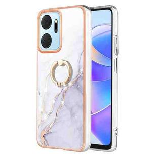 For Honor X7a Electroplating Marble IMD TPU Phone Case with Ring Holder(White 006)