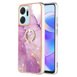 For Honor X7a Electroplating Marble IMD TPU Phone Case with Ring Holder(Purple 001)