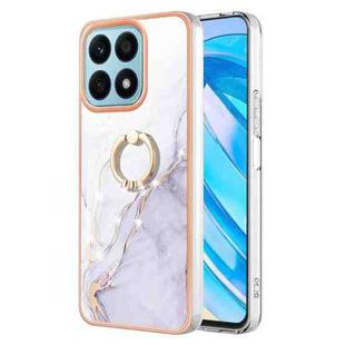 For Honor X8a Electroplating Marble IMD TPU Phone Case with Ring Holder(White 006)