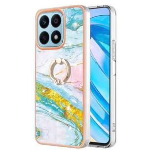 For Honor X8a Electroplating Marble IMD TPU Phone Case with Ring Holder(Green 004)