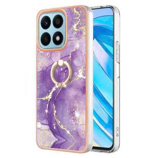 For Honor X8a Electroplating Marble IMD TPU Phone Case with Ring Holder(Purple 002)