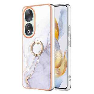 For Honor 90 5G Electroplating Marble IMD TPU Phone Case with Ring Holder(White 006)