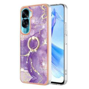 For Honor 90 Lite 5G Electroplating Marble IMD TPU Phone Case with Ring Holder(Purple 002)