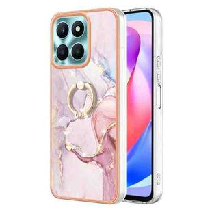 For Honor X6a Electroplating Marble IMD TPU Phone Case with Ring Holder(Rose Gold 005)