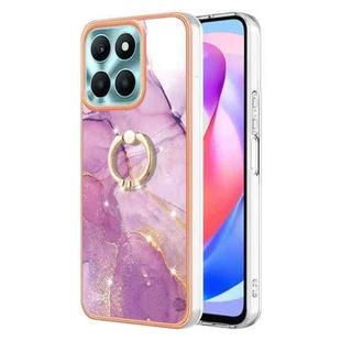 For Honor X6a Electroplating Marble IMD TPU Phone Case with Ring Holder(Purple 001)