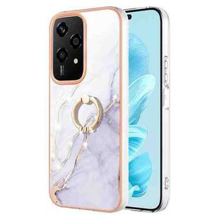 For Honor 200 Lite Global Electroplating Marble IMD TPU Phone Case with Ring Holder(White 006)