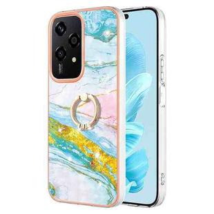 For Honor 200 Lite Global Electroplating Marble IMD TPU Phone Case with Ring Holder(Green 004)