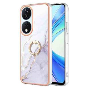 For Honor X7b 4G / 5G Electroplating Marble IMD TPU Phone Case with Ring Holder(White 006)