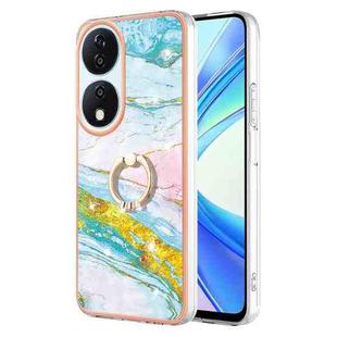 For Honor X7b 4G / 5G Electroplating Marble IMD TPU Phone Case with Ring Holder(Green 004)