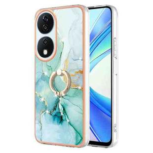 For Honor X7b 4G / 5G Electroplating Marble IMD TPU Phone Case with Ring Holder(Green 003)