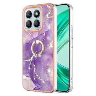 For Honor X8b Electroplating Marble IMD TPU Phone Case with Ring Holder(Purple 002)