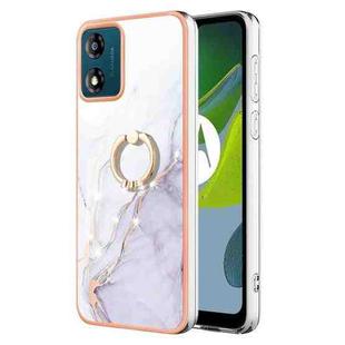 For Motorola Moto E13 Electroplating Marble IMD TPU Phone Case with Ring Holder(White 006)