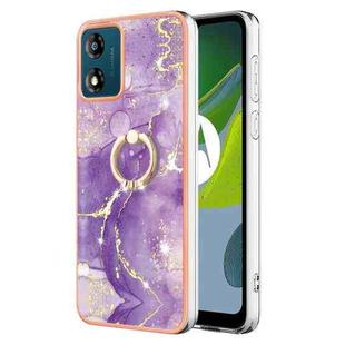 For Motorola Moto E13 Electroplating Marble IMD TPU Phone Case with Ring Holder(Purple 002)