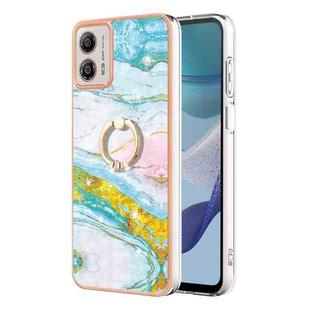 For Motorola Moto G53 5G Electroplating Marble IMD TPU Phone Case with Ring Holder(Green 004)