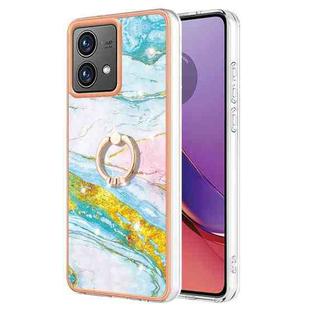 For Motorola Moto G84 Electroplating Marble IMD TPU Phone Case with Ring Holder(Green 004)