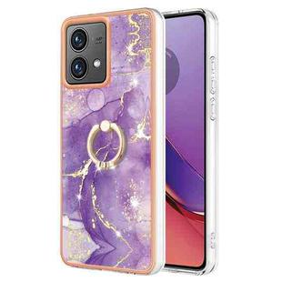 For Motorola Moto G84 Electroplating Marble IMD TPU Phone Case with Ring Holder(Purple 002)